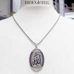 Collier à pendentif médaille ovale argentée Allah islamique en acier chirurgical