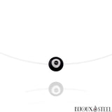 Collier perle noire et blanche mauvais oeil sur fil de nylon 8mm