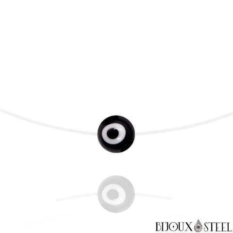 Collier perle ronde mauvais oeil noir et blanc mauvais oeil sur fil de nylon 10mm