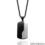 Collier homme plaque noire et argentée acier inoxydable