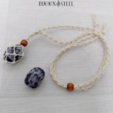 Collier porte pierre blanc et obsidiennes neiges