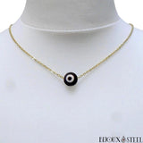 Collier ras du cou doré perle noire et blanche en acrylique mauvais oeil et acier inoxydable