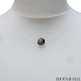 Collier ras du cou fil de nylon et sa perle en obsidienne neige 8mm pierre naturelle