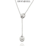 Collier Y argenté grains de café en acier inoxydable