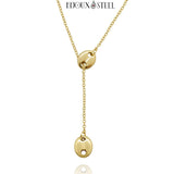 Collier Y doré grains de café en acier inoxydable