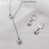 Collier Y et boucles d'oreilles créoles argentés en acier inoxydable