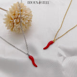 Pendentifs cornicello rouge corail en acier inoxydable