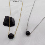 Colliers à perle d'obsidienne noire sur chaîne en acier inoxydable et pierre naturelle