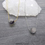 Colliers perle de quartz tourmaline noire en acier inoxydable et pierre 