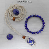 Lapis-lazuli pierre roulée avec bracelet en perles de lapis-lazuli et collier porte pierre