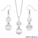 Parure argentée doubles perles de sélénite en pierre naturelle