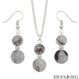Parure argentée doubles perles en quartz tourmaline pierre naturelle