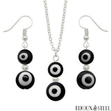 Parure mauvais oeil noir et blanc en acrylique et acier inoxydable