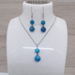Parure argentée perles en apatite bleue pierre naturelle et acier inoxydable