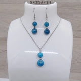 Parure argentée perles en apatite bleue pierre naturelle et acier inoxydable