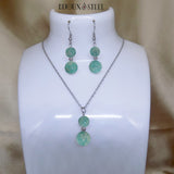 Parure argentée bijoux femmes deux perles en amazonite pierre naturelle et acier inoxydable
