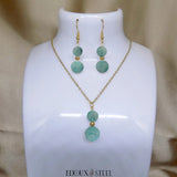 Parure dorée bijoux femmes deux perles en amazonite pierre naturelle et acier inoxydable