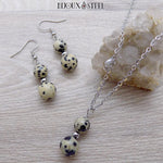 Parure boucles d'oreilles et collier argentés doubles perles en jaspe lamparci