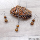 Parure boucles d'oreilles et collier argentés doubles perles en jaspe Mariam