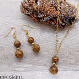 Parure boucles d'oreilles et collier dorés deux perles en jaspe Mariam