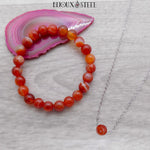 Parure bracelet et collier en perles d'agate rouge