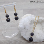 Parure dorée bijoux en pierre naturelle d'onyx noir