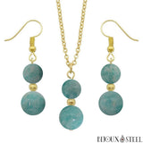 Parure dorée doubles perles d'amazonite en pierre naturelle et acier inoxydable