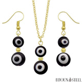 Parure mauvais oeil noir et blanc en acrylique et acier inoxydable