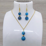 Parure dorée perles en apatite bleue pierre naturelle et acier inoxydable