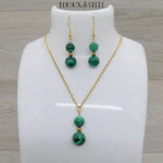 Parure dorée perles en malachite pierre naturelle et acier inoxydable