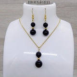 Parure dorée perles en onyx noir pierre naturelle et acier inoxydable