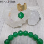 Parure femmes bague large dorée et son bracelet en jade de Malaisie