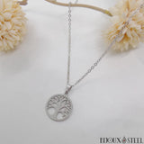 Pendentif arbre de vie argenté en acier inoxydable