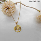 Pendentif arbre de vie doré en acier inoxydable