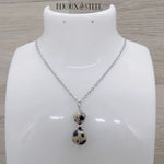 Pendentif double perles en pierre de jaspe dalmatien et acier inoxydable argenté