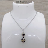 Pendentif double perles en pierre de jaspe dalmatien et acier inoxydable argenté