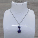 Pendentif argenté double perles en pierre de lapis-lazuli et acier inoxydable
