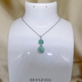 Pendentif deux perles d'amazonite en pierre naturelle sur chaîne argentée en acier inoxydable pour femmes