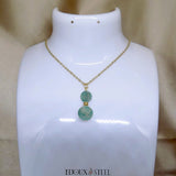 Pendentif deux perles d'amazonite en pierre naturelle sur chaîne dorée en acier inoxydable pour femmes