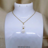 Pendentif double perle de sélénite en pierre naturelle et acier inoxydable doré