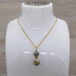 Pendentif double perles en pierre de jaspe dalmatien et acier inoxydable doré