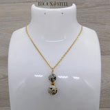 Pendentif double perles en pierre de jaspe dalmatien et acier inoxydable doré