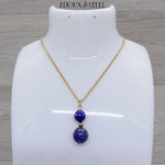 Pendentif doré double perles en pierre de lapis-lazuli et acier inoxydable