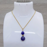 Pendentif doré double perles en pierre de lapis-lazuli et acier inoxydable