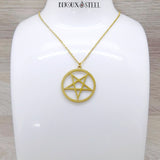 Pendentif doré pentagramme inversé en acier inoxydable