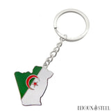 Porte-clés argenté carte de l'Algérie en acier inoxydable