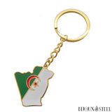 Porte-clés doré carte de l'Algérie en acier inoxydable