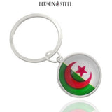 Porte-clés anneau argenté drapeau de l'Algérie sous cabochon en résine