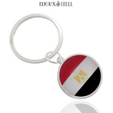 Porte-clés anneau argenté drapeau de l'Egypte sous cabochon en résine