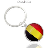 Porte-clés anneau argenté drapeau de la Belgique sous cabochon en résine